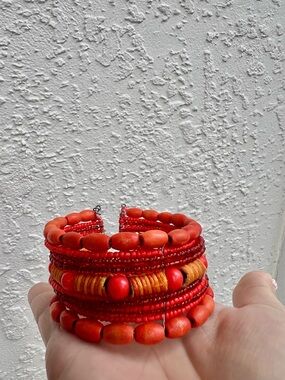 Beaded Orange Beacelet Cuff Beach Festival Boho Bracelet